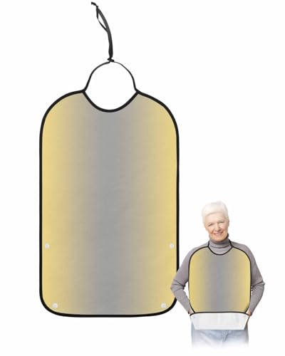 LEOKOTI Yellow Gray Ombre Adult Bibs for Eating, Waterproof Bibs with Food Catcher & Adjustable Snap Closure, Modern Gradient Abstract Art Washable Clothing Protectors Adult Bibs for Elderly Women/Men
