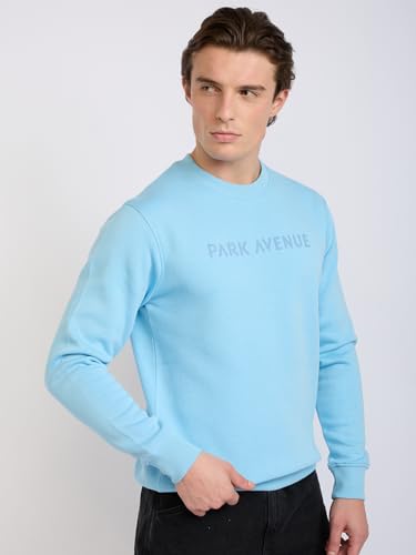 Image of Park Avenue Men Full Sleeve Slim Fit Solid Pattern Cotton Polyester Blend Regular Neck Regular Neck Casual Sweatshirt