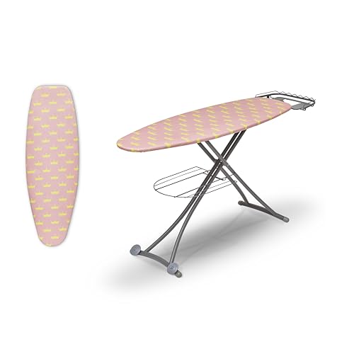 Swan x Lynsey Large Ironing Board with Adjustable Height & Large Ironing Board Cover Bundle, Smooth Glide Cover with Reflective Technology, Non-Slip Feet, Pink Cover & Grey Body