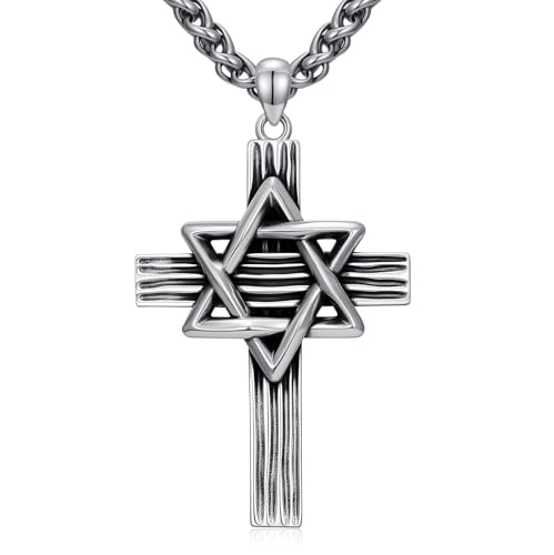 Collier croix étoile de David en argent 925 pour homme