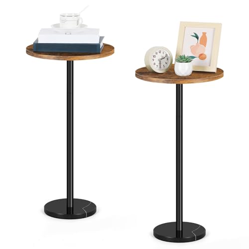 Smusei Paquete de 2 Mesas Auxiliares Redondas Con Base de Mármol - Color Marrón, 32 cm Para Sofá, Sala de Estar y Dormitorio