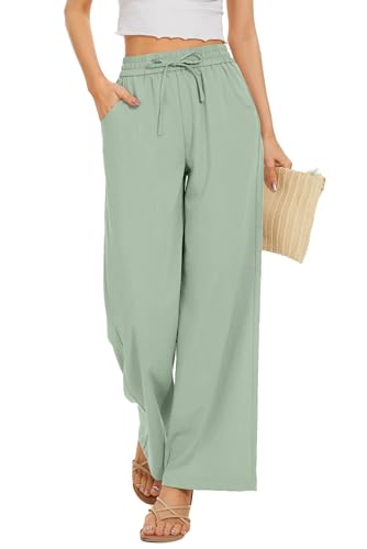 Image of KICZOY Women Flowy Pants Drawstring Waist Wide Leg Palazzo Beach Pants Loose Fit with Pockets