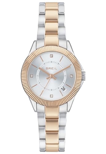 BREIL Reloj DE Mujer Esfera Plateada Plateada Movimiento Solo - 3 CUARZOS LANCHE y Pulsera DE Acero Color Oro Rosado TW1939