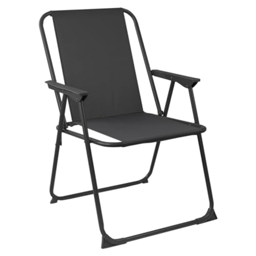 Harbour Housewares Folding Beach Deck Chair - Black - Pack of 1 - Metal Outdoor Patio Seat Lightweight Portable Deck Chair for Picnic, Garden, Camping, Fishing