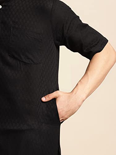 Image of Rajubhai Hargovindas Men's Pure Cotton Woven Design Half Sleeve Kurta