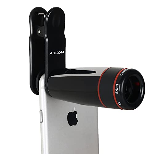 Adcom Telephoto 8X Mobile Phone Camera Lens – Compatible with All iPhone & Android Smartphones (Black)
