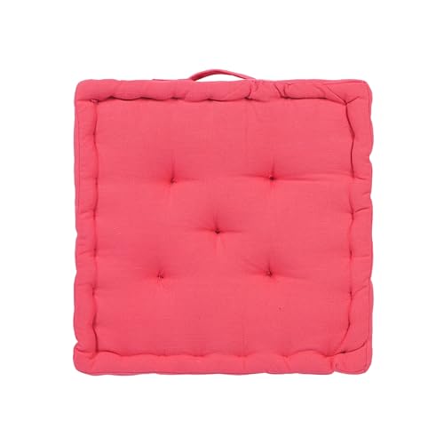 Image of Woven Quilted Floor Cushion 40x40x8 cm Pink Boho with Cotton Filler Small Size for Seating, Patio Seat, Meditation, Yoga, Pooja, Guests, Living Room, Bedroom Size - 16x16x3 Inch