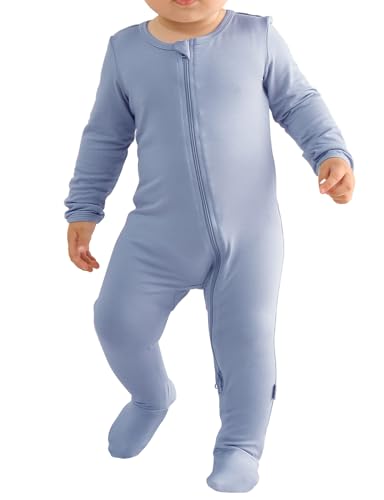 Image of Ekkimy Long Sleeve Baby Footies Bamboo Rayon Romper Infant Double Zipper One-Piece Clothes Boys Girls Outfits