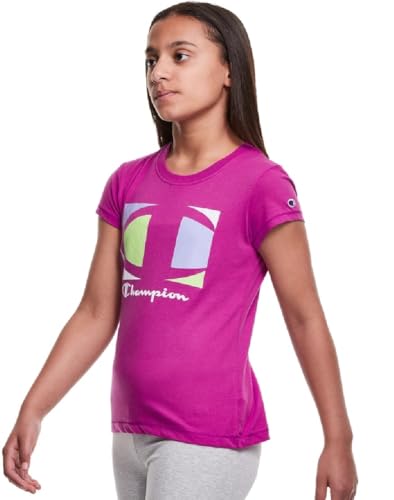 Champion Big Girls' Classic Graphic Tee, Colorblock Logo (Multiple Colors Availiable)2