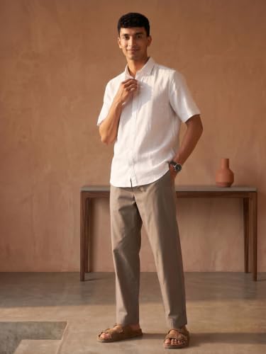 Image of SAADAA Men's 100% Cotton Pants | Mid-Rise Straight Fit Casual Trousers with Elastic Waistband and 3 Pockets | Everyday Wear