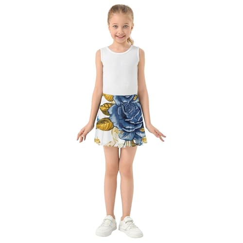 Pleated Athletic Shorts for Girls Skorts Skirts with Shorts Teen Skirt Dark Blue Vintage Roses Golden 4t3