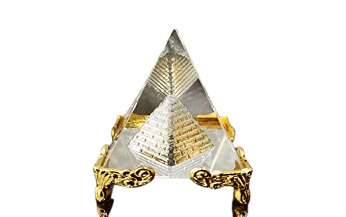 SHIVAE Essentiel Pyramid Vastu for Home Prosperity: Crystal Energy Harmonizer with Golden Stand & Shree Yantra, 5cm, 165g - Enhance Wealth & Energy