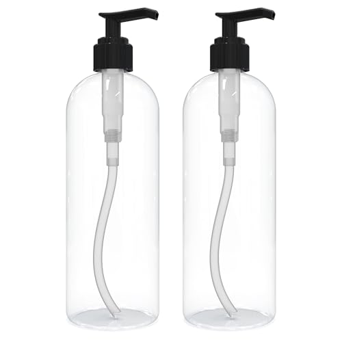 BRIGHTFROM Empty Lotion Pump Bottles, 16 OZ BPA-Free Refillable Plastic Containers, PETE1 Clear, Great for - Soap, Shampoo, Lotions, Liquid Body Soap, Creams and Massage Oil's - 2 Pack (Black)