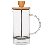 Mimo Style Cafeteira Prensa Francesa de Vidro Borossilicato Com Tampa em Bambu, Capacidade Para 370 ml, Com Haste e Alça, Resistente, Suporta Altas e Baixas Temperaturas (-20 °C a 180 °C)