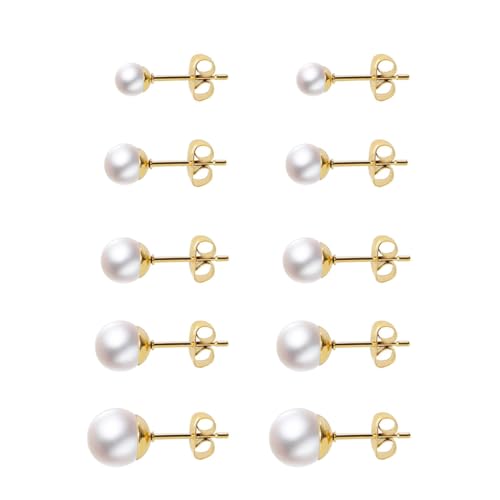 QEXUJOW Boucles d'oreilles pour femme,5 paires de boucles d'oreilles en perles, boucles d'oreilles à tige en perles d'or de 4 à 8 mm, boucles d'oreilles à...