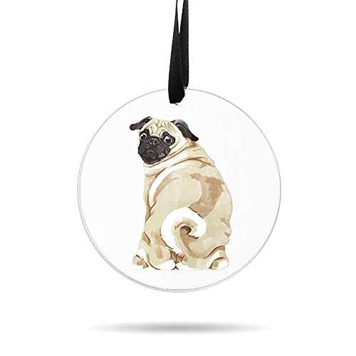 WIRESTER Hanging Ornaments for Christmas Tree Holidays, Party, Car, Home, Office Decoration, Large 3 inch Acrylic Ready to Hang Ornament - Pug Dog
