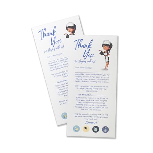 Housekeeping Envelopes for Tips, Gratuity | Hotel Envelopes for Cleaning | Perfect for Cash, Coin, Checks | 3" x 6 5/16" | Pack of 100