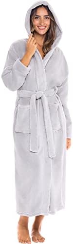 Alexander Del Rossa Women's Sherpa Robes for Women Long, Womens Robes Long Hooded Bathrobes for Women, Plus Size Robe Cozy