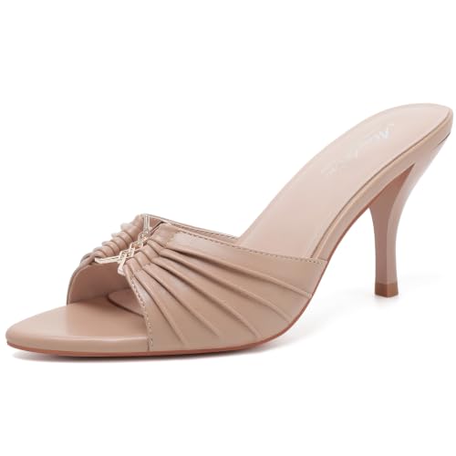 Image of Mostrin Kitten Heels for Women Summer Mules Heels Stiletto Heeled Sandals Slip On Backless Dressy Womens Sandals