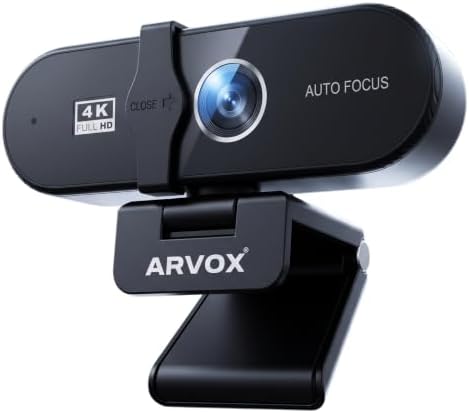 ARVOX 2026 4K Webcam for PC & Laptop, Sony-Sensor, Privacy Shutter, 4K@30FPS & 1080P@60FPS, 360° Rotation, Autofocus, Built-in Microphone, USB Plug & Play for Video Calls, Streaming & Online Meetings