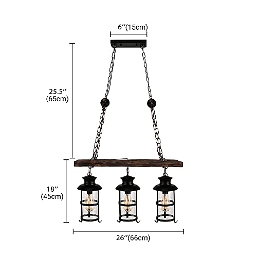 Baycheer Hl449356 Industrial Woody Wrought Iron 3 Lights Pendant Light Chandelier Hanging Lamp Celling Lights Fixture Metal Cage Frame With Glass Shade For Indoor Bar Warehouse Hallway Use E26 Bulb #TOP1
