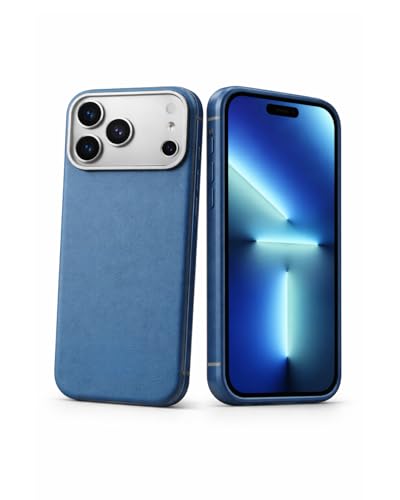 Image of SkynUp Linea Premium Leather Back Cover Case for iPhone 17 Pro Max | MagSafe Compatible | Blue