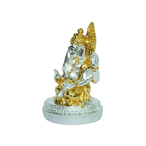 Image of Two-Tone Gold & Silver Plating Round Base Ganesha | dol for Home, Office,Car Dashboard & Gifting |Symbol of Success & Protection |Ganesh Murti for Prosperity & Blessings | Height 2.7 Inch