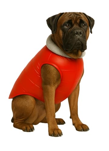 Image of The Pets Company Dog Winter Coat Jacket, Clothes, Windproof, Waterproof, Light Weight, Washable, Ultra Warm Thick Fleece Lined Dog Vest for Cold Weather Protection, (Red, XX-Large - 30 Inch)