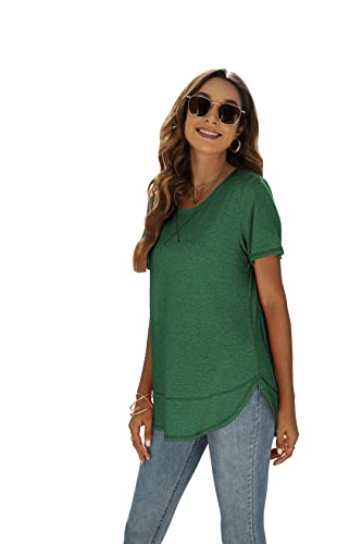 Beimuc Summer Tops for Women Short Sleeve Crewneck Tshirts Side Split Loose Fit Tunic Shirts3