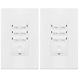 ENERLITES 4-Hour No Neutral Wire Countdown Timer Switch, 5-10-30-60 Min, 2-4 Hour, for Bathroom Fans, Heaters, Lights, LED Indicator, 120VAC 800W, UL Listed, HET06-J-W-2PCS, White, 2 Pack