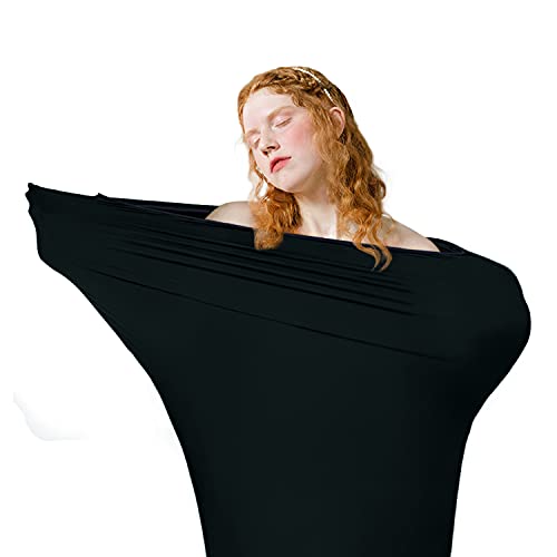 Smartmak Sleeping Bag Liner, Lightweight Elastic Mummy Travel Sheets, Camping Bags, Hotel Use, Portable One Size for Everyone for Four Seasons, Machine Washable -Black