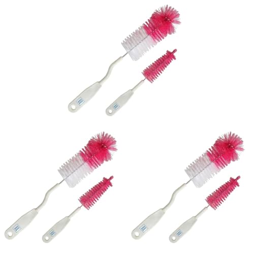 Image of Mee Mee Nylon Bottle Brush with Nipple Cleaner | 360 Rotating Handle | High-Density Soft Bristles | BPA Free | Scratch-Free Cleaning | Non-Toxic | Easy Grip | Dishwasher Safe (Pink) (Pack of 3)