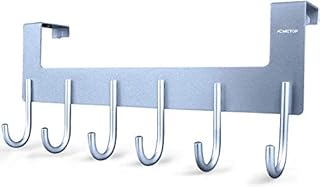 ACMETOP Over Door Hooks, Heavy Duty Over Door Hanger, Aluminum Over Door Coat Hooks Storage for Coat, Towel, Bag, Robe, Brush Finish - 6 Hooks (Matter Silver)