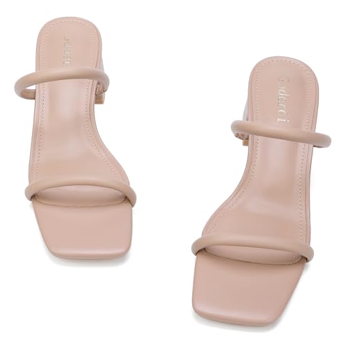 Image of Goderci Women's Chunky Block Low Heeled Sandals | 2 Strap, Square Open Toe, Slip On, Mule Heels