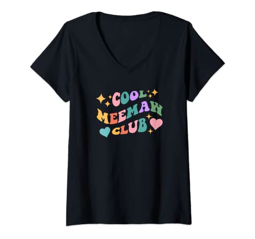 Mujer Cool Meemaw Club Grandma Meemaw Retro Groovy Colorida Camiseta Cuello V