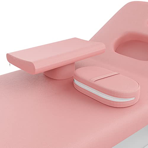 Image of Pink Wide Stationary Massage Table with Backrest for Treatment Table Physical Therapy Table Spa Facial Bed, Metal Frame PU Leather 31.5'' Wide 75'' Long Heavy Duty Professional Stationary Massage Bed