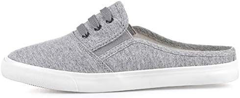 Men's and Women's Canvas Sneaker Mules Fashion Open Back Flats Slippers Slides Closed Round Toe Slip On Flat Shoes Grey Canvas Leather Size US8.5 EU40