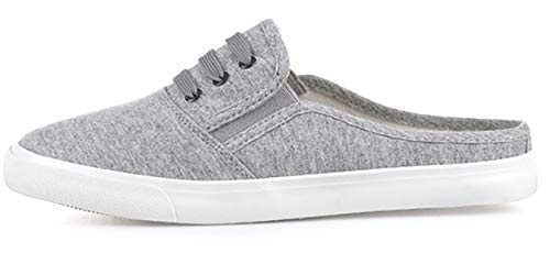 Men's And Women's Canvas Sneaker Mules Fashion Open Back Flats Slippers Slides Closed Round Toe Slip On Flat Shoes Grey Canvas Leather Size Us8.5 Eu40 #TOP2