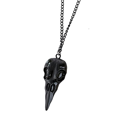 Punk Metal Crow Skull Necklace Gothic 3D Animal Raven Bird Skull Pendant Necklace High Polished Crow Bone Link Chain for Women Men Halloween Jewelry-black