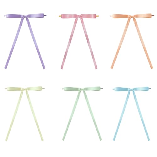 Meseey 30 Pcs Pastel Rainbow Satin Bows with Twist Tie 5 x 7 Inch Pretied Premade Ribbon Bows for Tree Wreath Garland Home Decor Indoor Outdoor Decorations (Pastel Set)