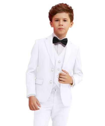 Image of Boys' Formal Suit 5 Piece Slim Fit Suits for Boy Kids Tuxedo Toddler Wedding Ring Bearer Outfit Teen Communion Dress