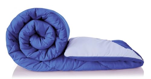 Image of Premium Microfiber Solid Plain Double Bed Comforter | All-Season Reversible AC Blanket for Winter & Summer | Soft & Lightweight Quilt for Double Bed - 220 GSM, Blue