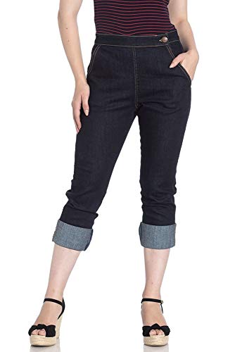 Hell Bunny Pantalon Jean 3/4 Ronnie années 50s Vintage Retro Capri Mi-Mollet - Bleu Marine (3XL - FR 48)