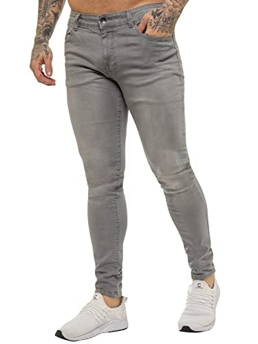 BRAND KRUZE Designer Mens Jeans KZ106 Skinny Slim Fit Casual Super Stretch Denim Trousers Pants Grey 32 S