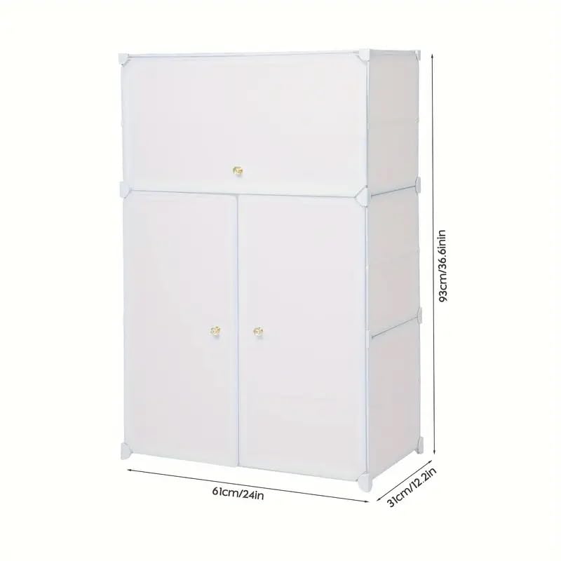 Image of Shoe Rack Multipurpose 5 Shelves Shoe Rack with Zip Door Cover & Side Pockets, Multiuse Wide Shelve,Rack for Footwear, Toys, Clothes (Milky White, 6-Layer)