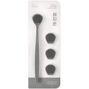 DEARCUS Korean Tongue Scraper with 3 Replaceable Heads – 100% BPA Free TPE Tongue Cleaner – Reduce Bad Breath & Without Hurt – Hygienic Scraper – Modern & Simple Design (Gray)