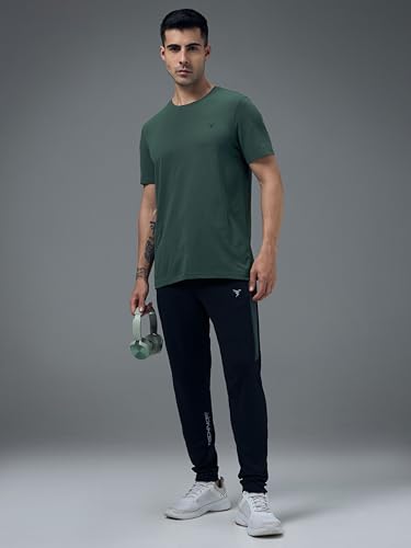 Image of TECHNOSPORT Men's Slim Fit Solid Crew Neck T-Shirt, Cotflex Quick Dry Wrinkle Resistant Polyester Sports Tee for Gym, Running, Training, Sports