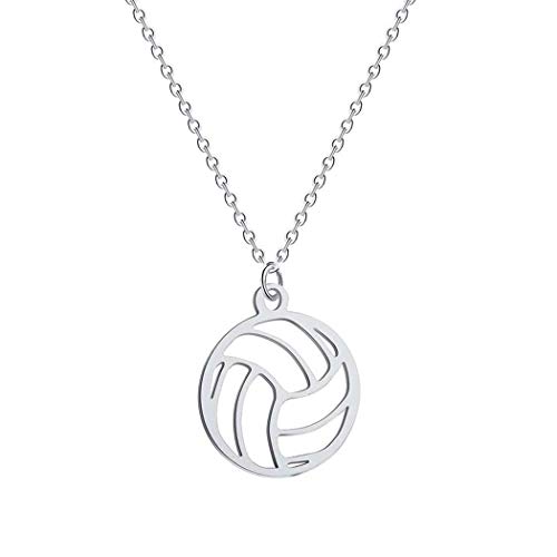 HUJUON Stainless Steel Hollow Volleyball Necklace,Cute Geometric Volleyball Sports Pendant Necklace,Football Clavicle Chain Necklace for Women Men