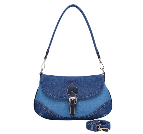 SANMENMO Denim Shoulder Bag for Women - Vintage Chic Blue Jean Purse with Premium Canvas & Structured Design, Versatile Hobo Crossbody Bag with 2 Straps-for Casual & Urban Styles