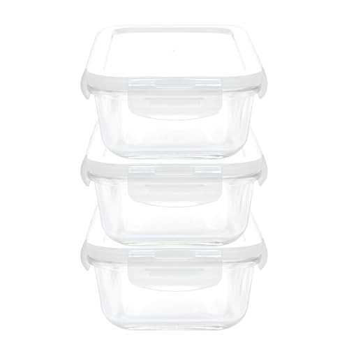 Image of Cutting EDGE 370ml Rectangular Borosilicate Glass Food Container (Set of 3) | Lunch box, dry food storage, meal storage, refrigerator use, Transparent container, household kitchen, for food Preparation